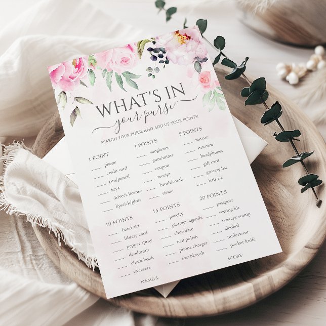 Pink Floral Whats In Your Purse Bridal Shower Game (Creator Uploaded)