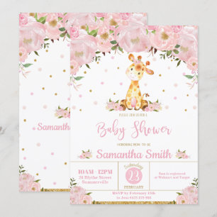 Pink Floral Whimsical Giraffe Girl Baby Shower Invitation