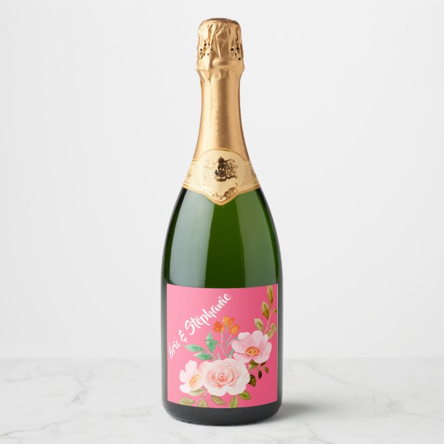 Pink Floral Whimsy Wedding Wine-Sparkling Wine-Cid Sparkling Wine Label (Front)