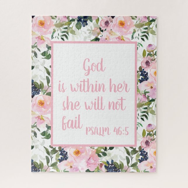 Pink Floral White Christian Bible Verse God Within Jigsaw Puzzle (Vertical)