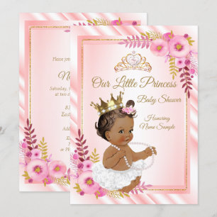 Pink Floral White Princess Baby Shower Ethnic Invitation