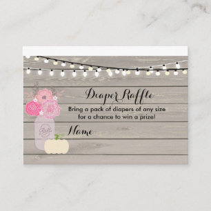 Pink Floral White Pumpkin Diaper Raffle Card