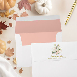 Pink Floral White Pumpkin Fall Baby Shower Envelope