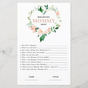 Pink Floral Who knows Mummy Best Baby Shower Game