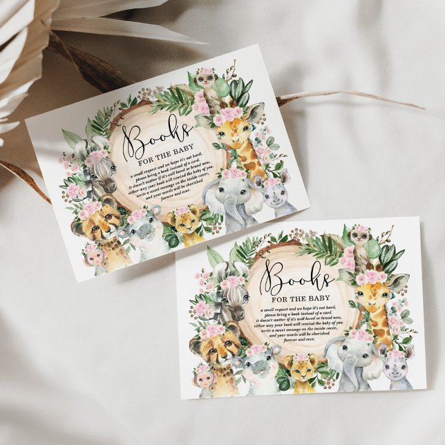 Pink Floral Wild Jungle Safari Books for Baby Girl Enclosure Card (Creator Uploaded)