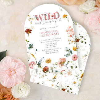 Pink Floral Wild & Onederful Girl 1st Birthday Invitation
