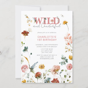 Pink Floral Wild & Onederful Girl 1st Birthday Invitation
