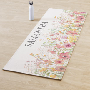 Pink Floral Wildflower Name Yoga Mat