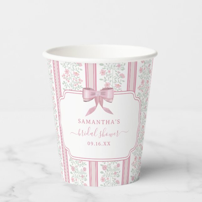 Pink Floral Wildflowers Coquette Paper Cups (Front)