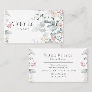 Pink Floral Wildflowers Watercolor Business Card