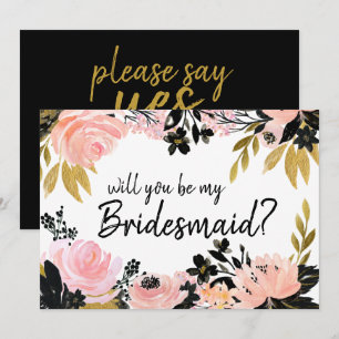 Pink Floral Will You be My Bridesmaid Card