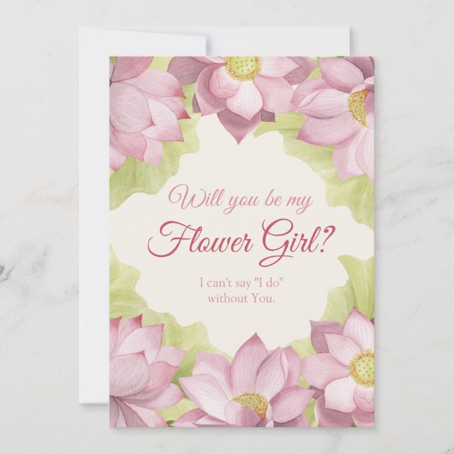 Pink Floral Will you be my Flower Girl? Card (Front)