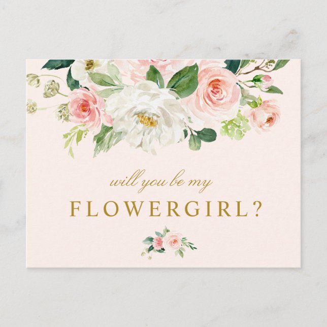pink floral will you be my Flowergirl card (Front)