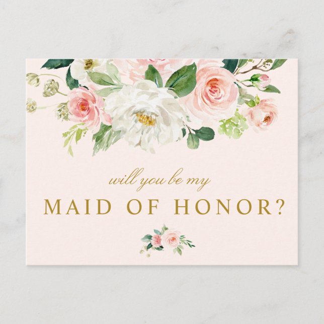 pink floral will you be my Maid of Honour card (Front)