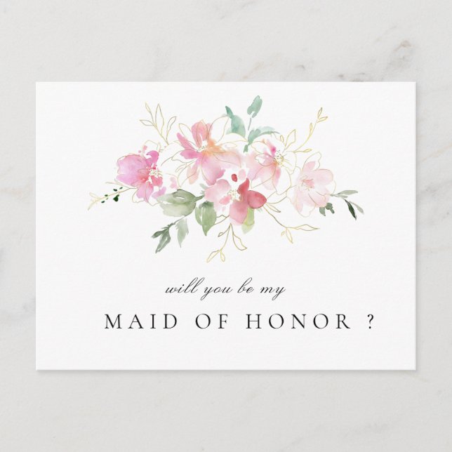 pink floral will you be my Maid of Honour card (Front)