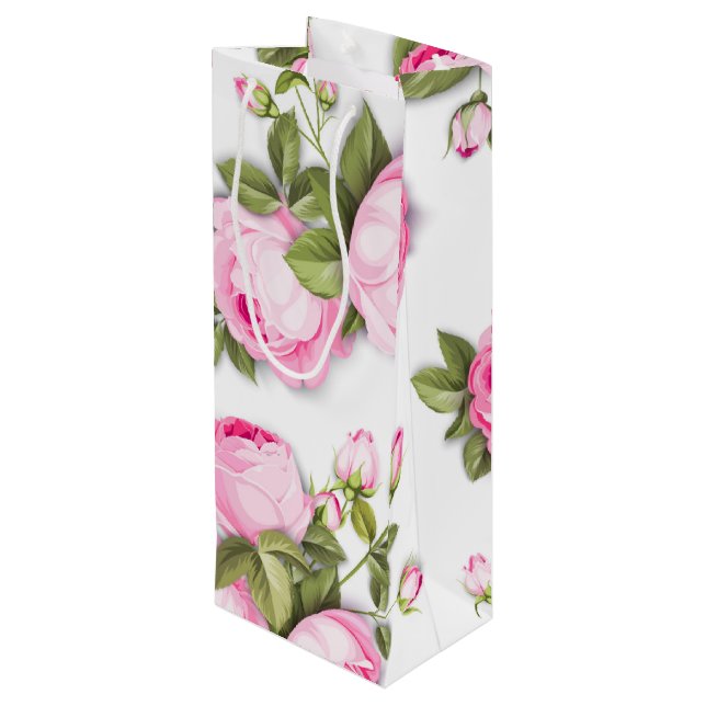   Pink Floral     Wine Gift Bag (Back Angled)