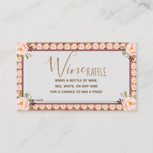 Pink Floral Wine Raffle Wedding Bridal Shower Card