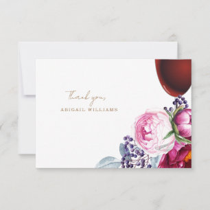Pink Floral Wine Shower Message Thank You Card