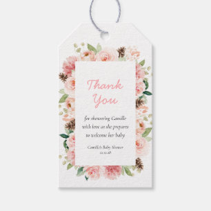 Pink Floral Winter Baby Shower Thank you Gift Tags