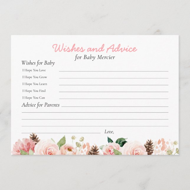 Pink Floral Wishes and Advice Baby Shower (Front)