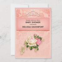 Pink floral with Diamond Tiara Elegant Baby Shower