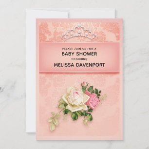 Pink floral with Diamond Tiara Elegant Baby Shower Invitation