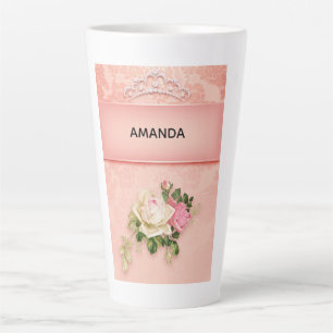 Pink floral with Diamond Tiara Princess Design Latte Mug