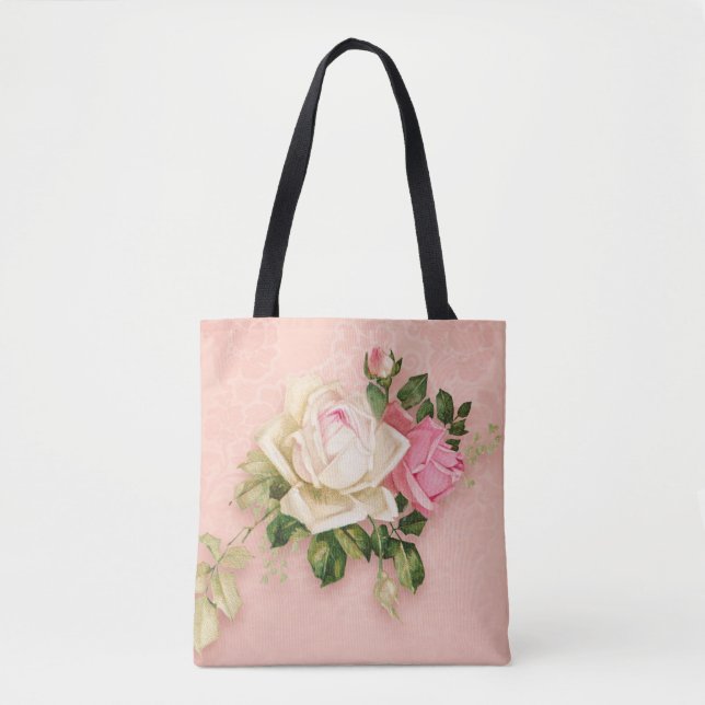 Pink floral with Diamond Tiara Princess Design Tote Bag (Front)