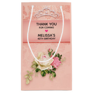 Pink floral with Diamond Tiara Princess Thank You Small Gift Bag