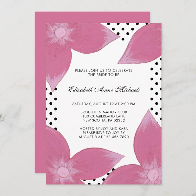 Pink Floral with Dots Bridal Shower Invitation (Front/Back)