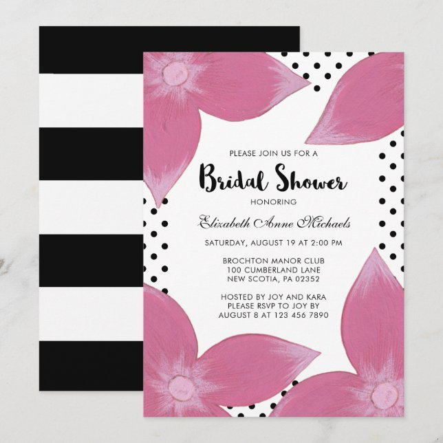 Pink Floral with Dots Bridal Shower Invitation (Front/Back)