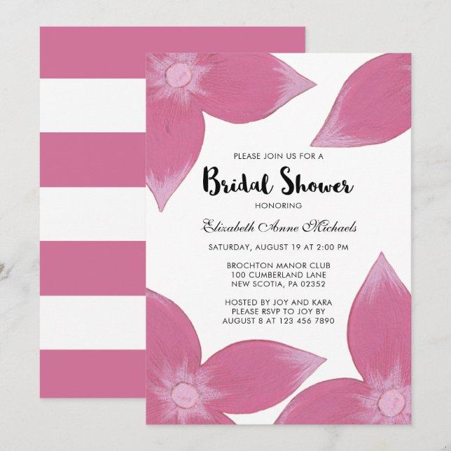 Pink Floral with Stripes Bridal Shower Invitation (Front/Back)