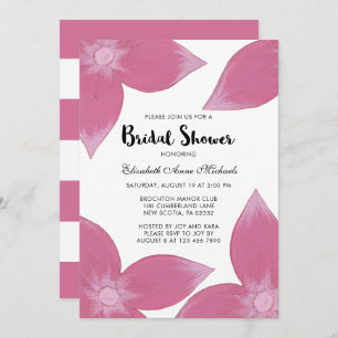 Pink Floral with Stripes Bridal Shower Invitation