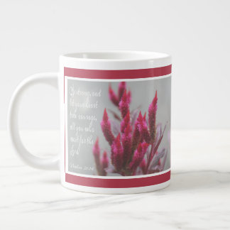 Pink floral, with verse from Psalm 31:24 Large Coffee Mug