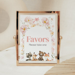 Pink Floral Woodland Animals Baby Shower Favours Poster