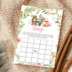 Pink Floral Woodland Baby Shower Bingo Game