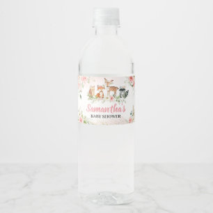 Pink Floral Woodland Baby Shower Bottle Label