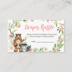 Pink Floral Woodland Baby Shower Diaper Raffle Enclosure Card