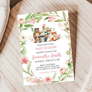 Pink Floral Woodland Baby Shower Invitation