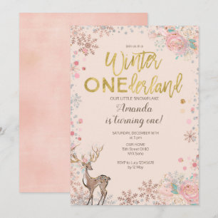 Pink Floral Woodland Deer Baby Shower Invitation