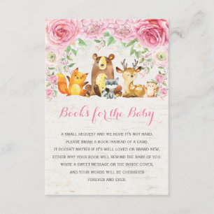 Pink Floral Woodland Forest Animals Book Request Enclosure Card