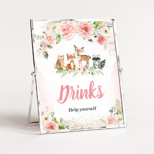 Pink Floral Woodland Shower Drinks Sign