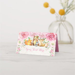 Pink Floral Woodland Watercolor Forest Animals Place Card