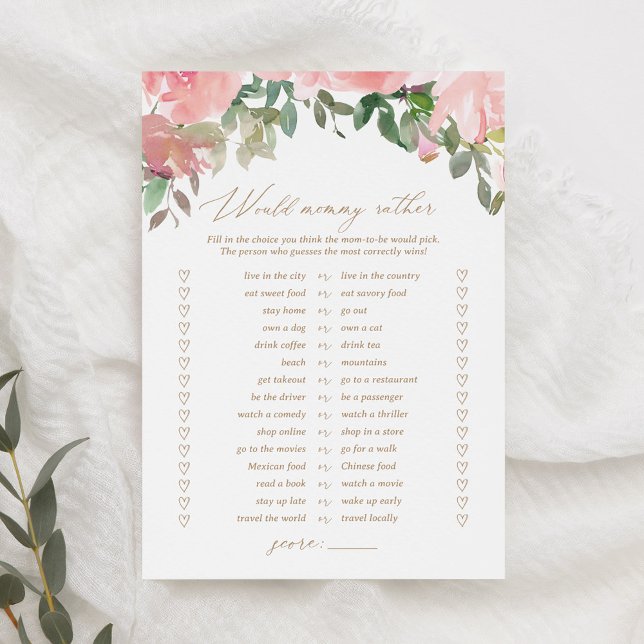 Pink Floral Would Mummy Rather Baby Shower Game Invitation (Creator Uploaded)