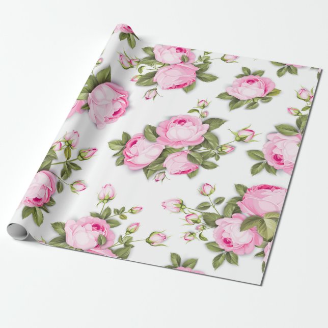  Pink Floral Wrapping Paper (Unrolled)