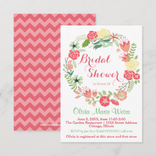 Pink Floral Wreath - 3x5 Bridal Shower Invite