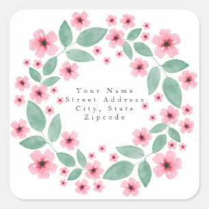 'Pink Floral Wreath'  Address Label