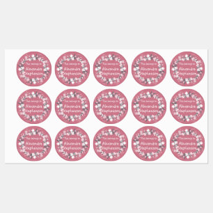 Pink Floral Wreath Baby Girl Kids Name Waterproof