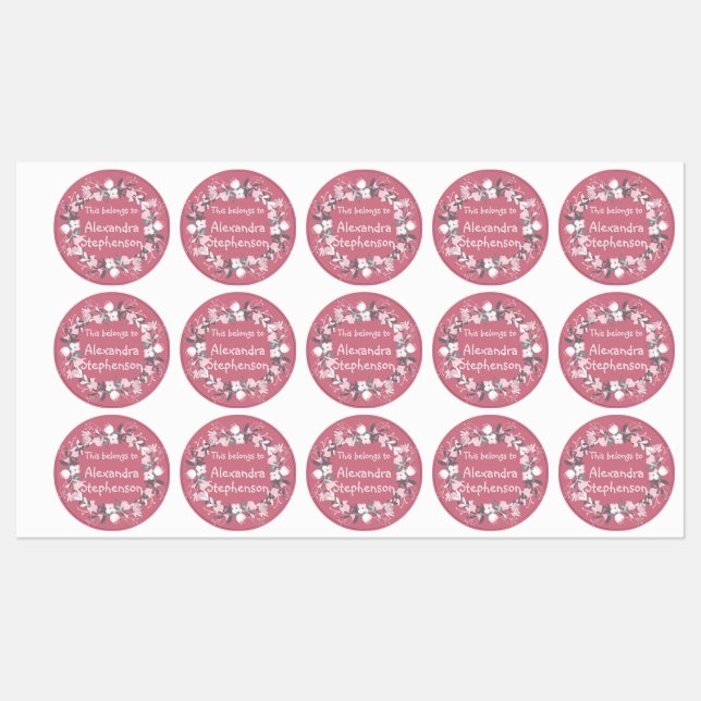 Pink Floral Wreath Baby Girl Kids Name Waterproof (Sheet)
