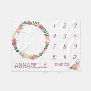 Pink Floral Wreath Baby Girl Milestone Blanket